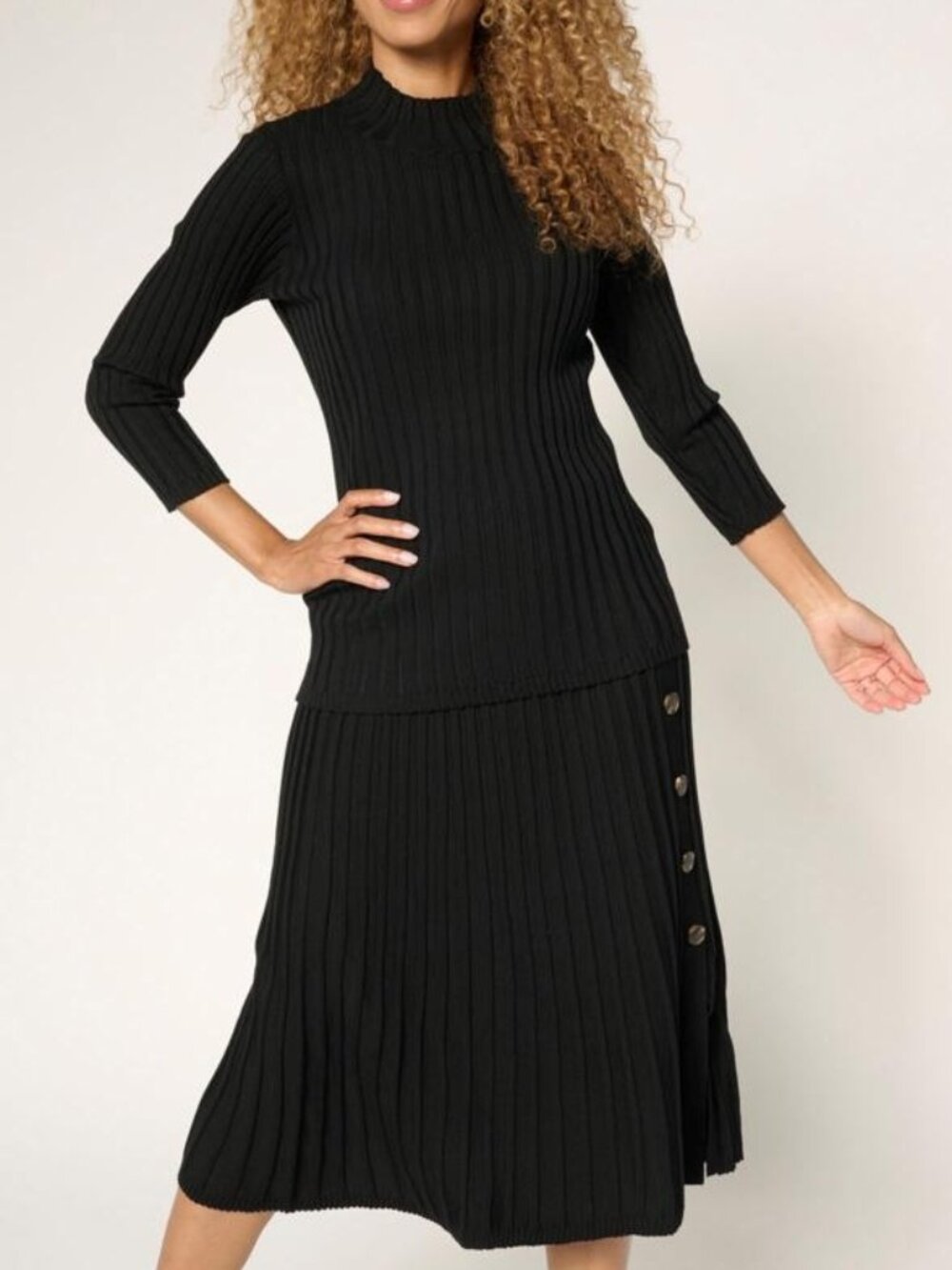 NWOT Nina Leonard Sz MP Ribbed Sweater Knit Top & Pleated Elastic Skirt 2pc Set - Picture 2 of 15